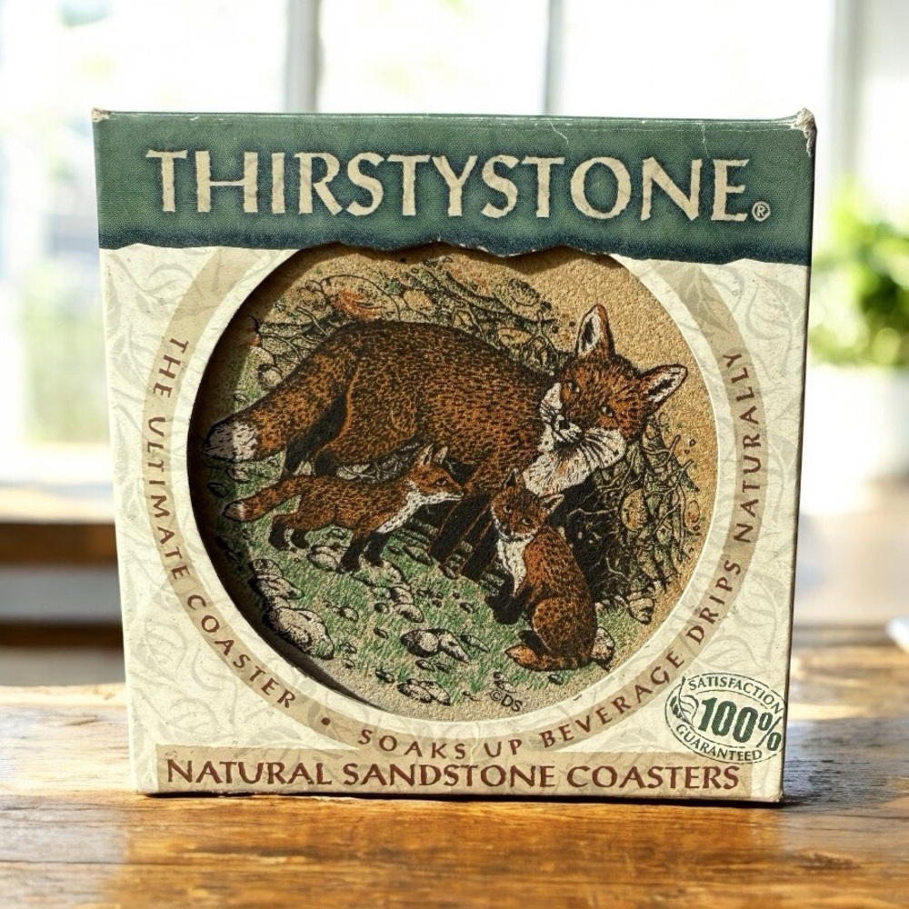 THIRSTYSTONE NATURAL SANDSTONE FOX COASTERS – VINTAGE SET